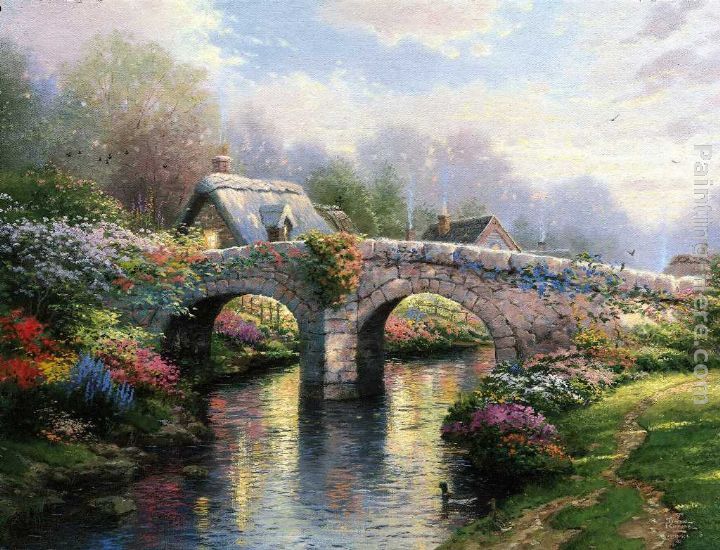 Blossom Bridge painting - Thomas Kinkade Blossom Bridge art painting